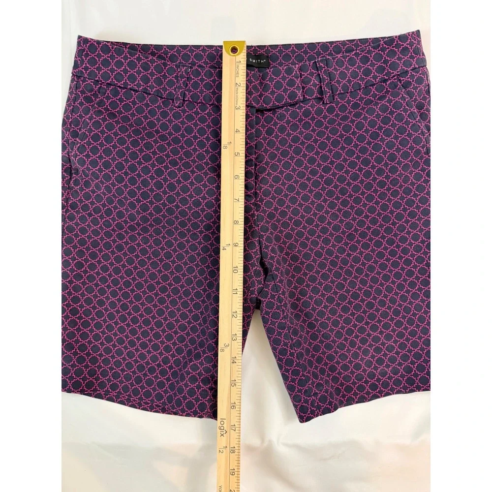 Willi Smith Womens Navy Pink Geometric Quatrefoil Bermuda Shorts Size 8